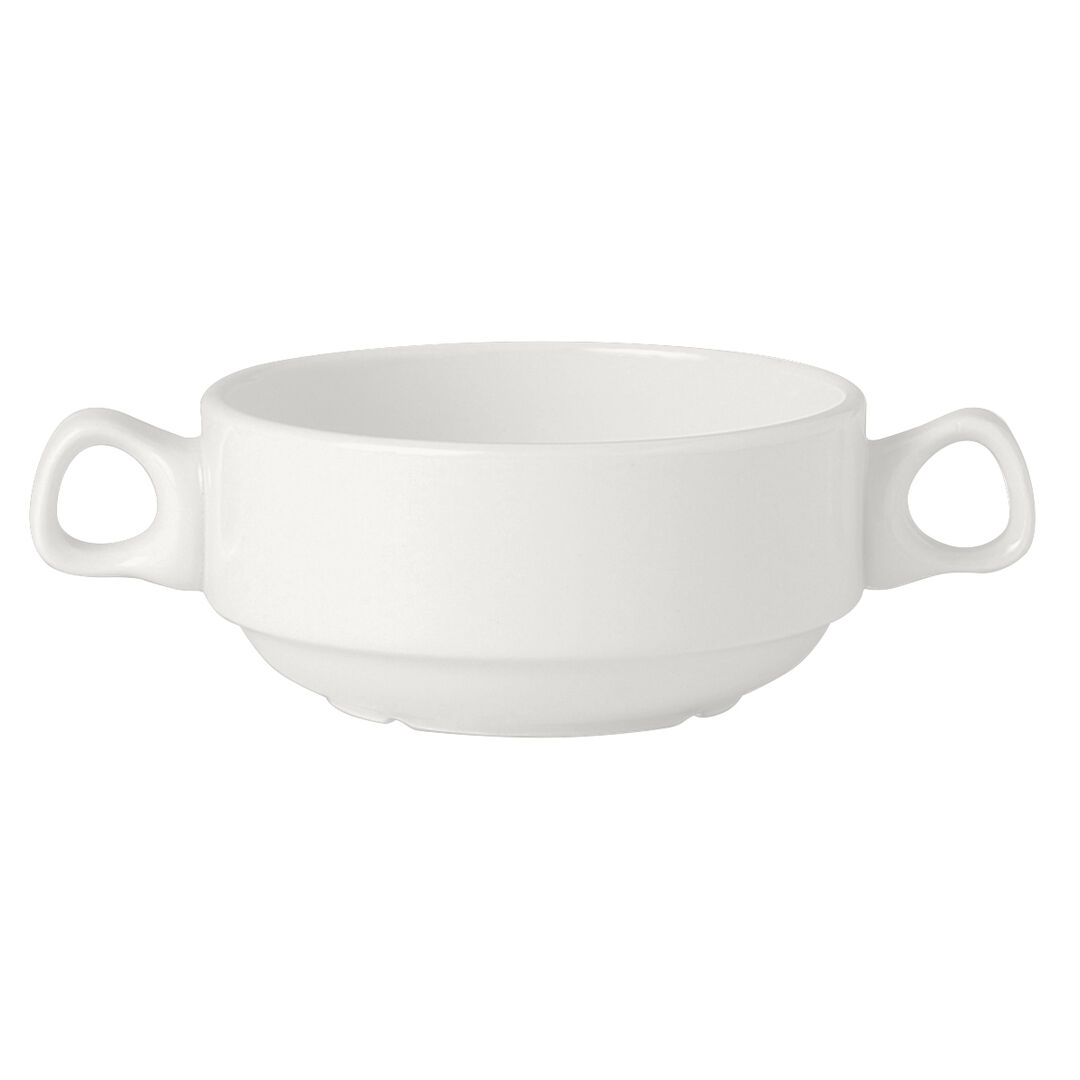 Simplicity Ceramic Soup Cup White Handled Stacking 28.5cl (10oz) Pack of 36