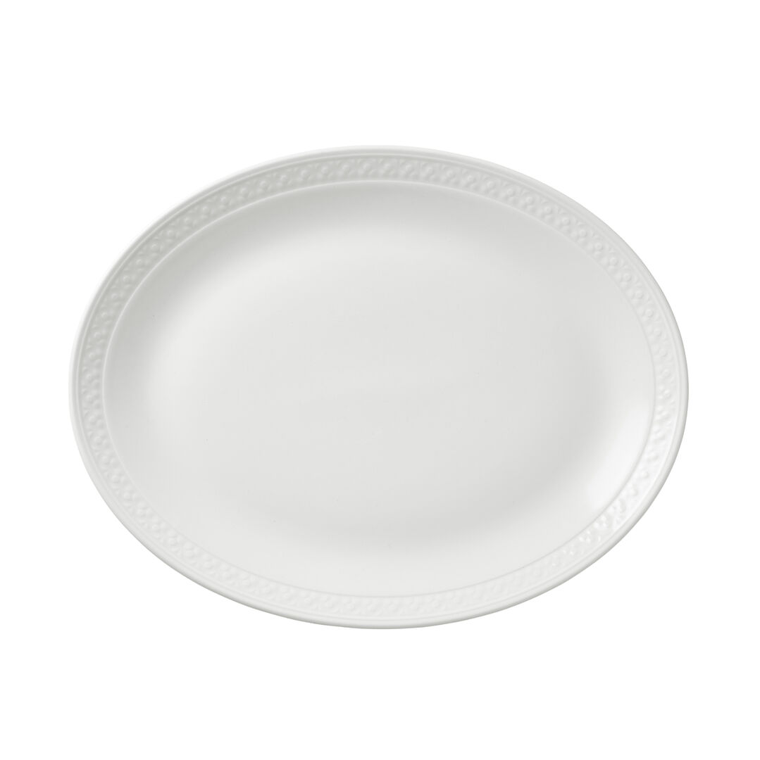 Bead Accent Oval Coupe Plate 34.25cm (13 1/2"") Ceramic Tableware Pack of 12