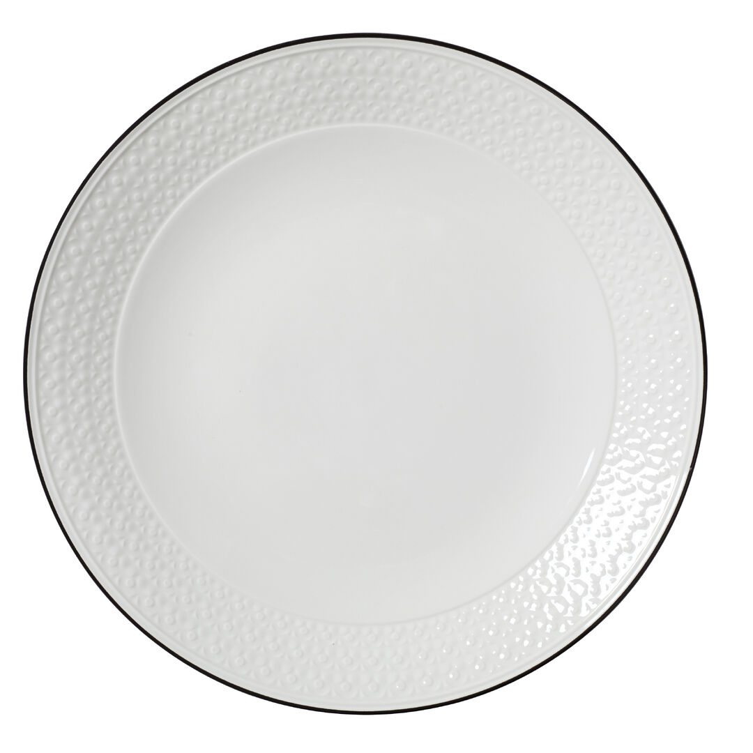 Bead Black Band Accent Coupe Plate 28.5cm (11 1/4"") Ceramic Plate Set Pack of 6
