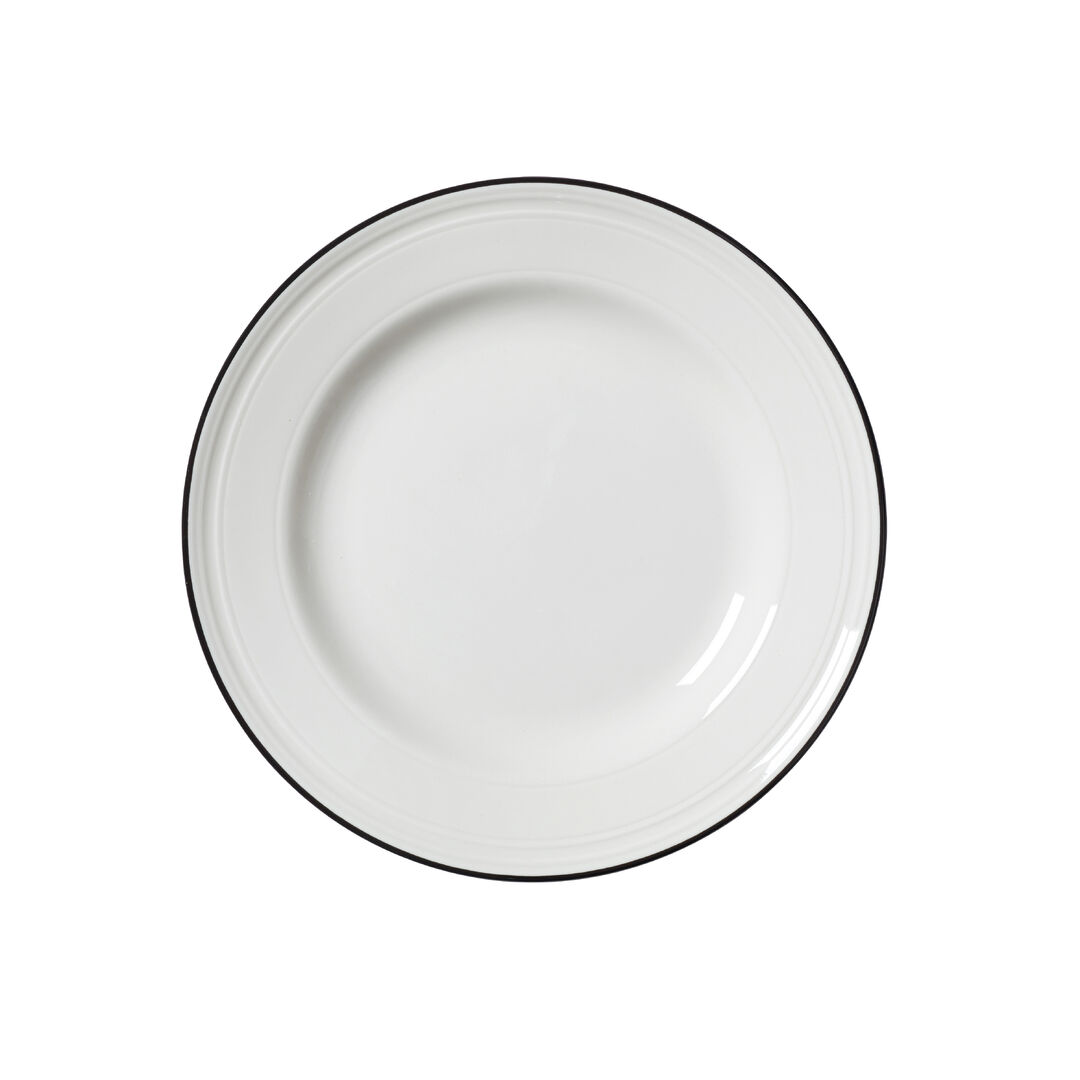 Bead Black Band Plate 20.25cm (8"") Ceramic Serving Plate Tableware Pack of 12