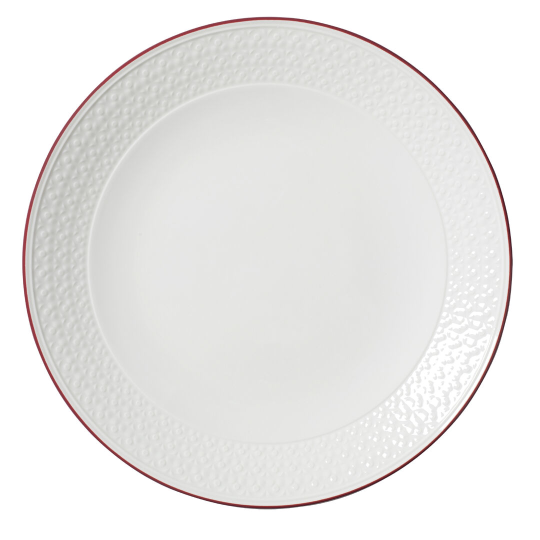 Bead Maroon Band Accent Coupe Plate 28.5cm(11 1/4"") Ceramic Plate Set Pack of 6