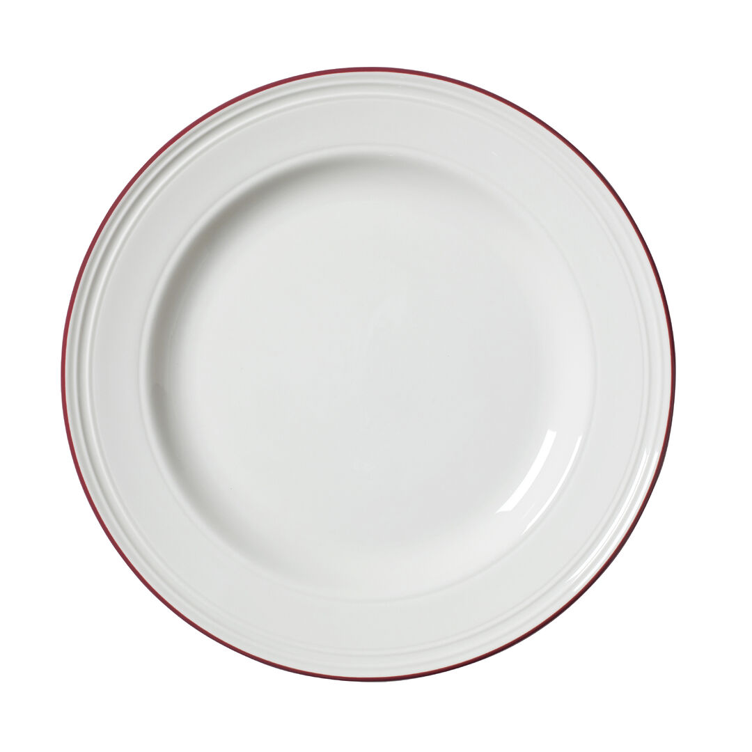 Bead Maroon Band Plate 25.5cm (10"") Ceramic Serving Plate Tableware Pack of 12