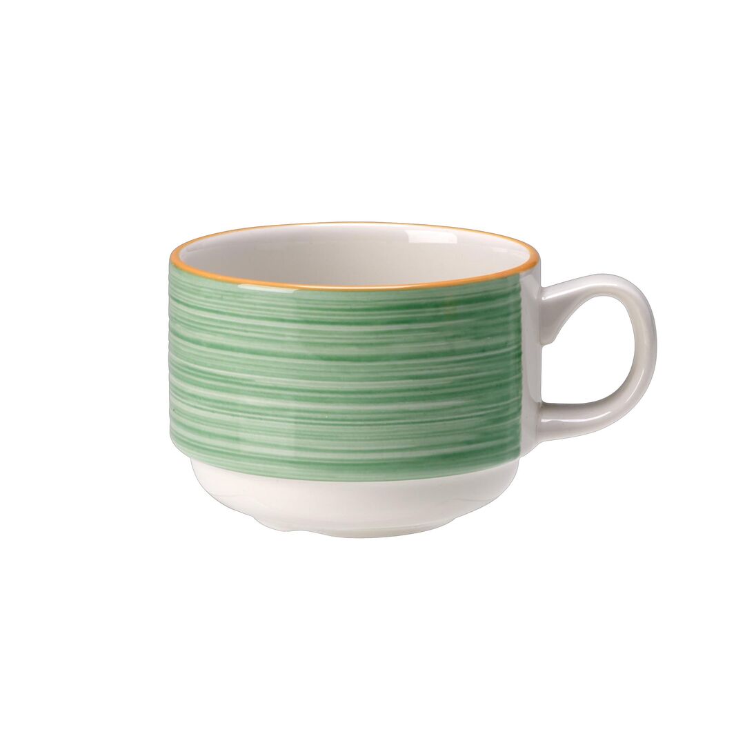 Rio Green Slimline Stacking Cup 20cl (7oz) Ceramic Cup Tableware Pack of 36