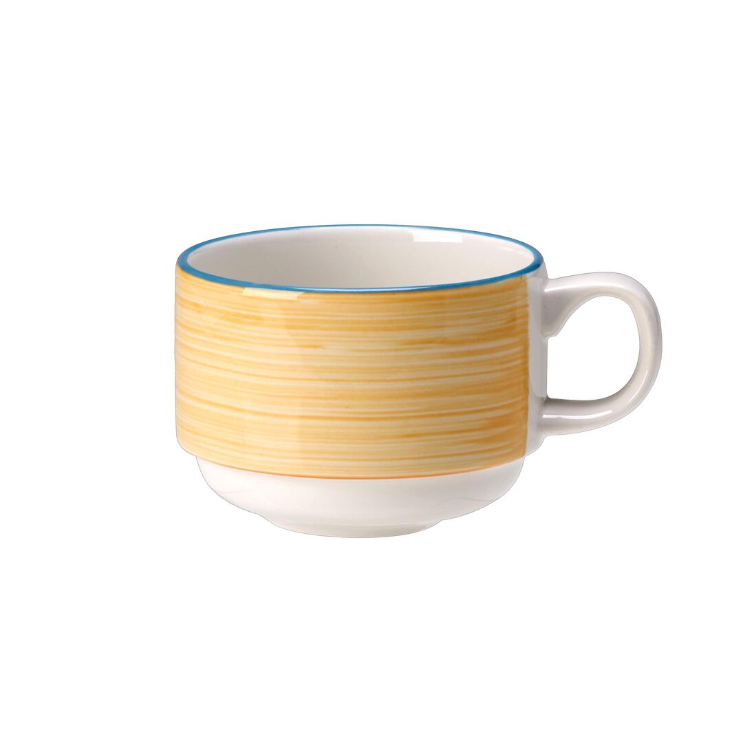 Rio Yellow Slimline Stacking Cup 20cl (7oz) Ceramic Cup Tableware Pack of 36