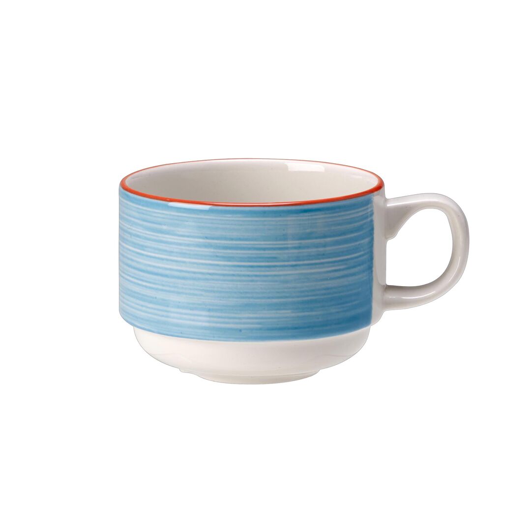 Rio Blue Slimline Stacking Cup 20cl (7oz) Ceramic Cup Home Tableware Pack of 36