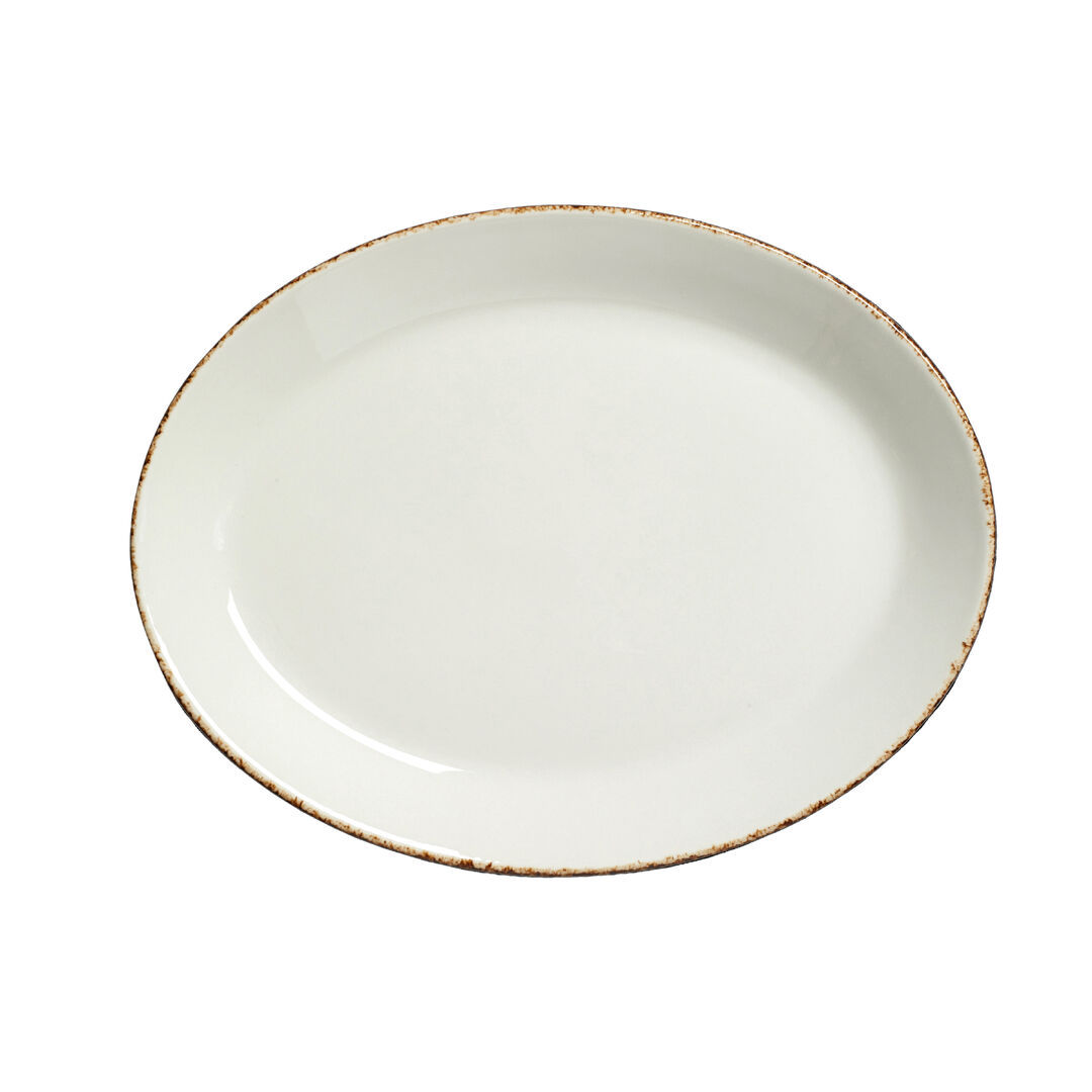 Brown Dapple Oval Coupe Plate 28cm (11"") Ceramic Serving Tableware Pack of 12