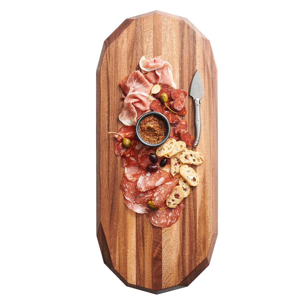 Creations Oval Acacia Wood Serving Board 71x30.5x5cm Faceted Platter Pack Of 2