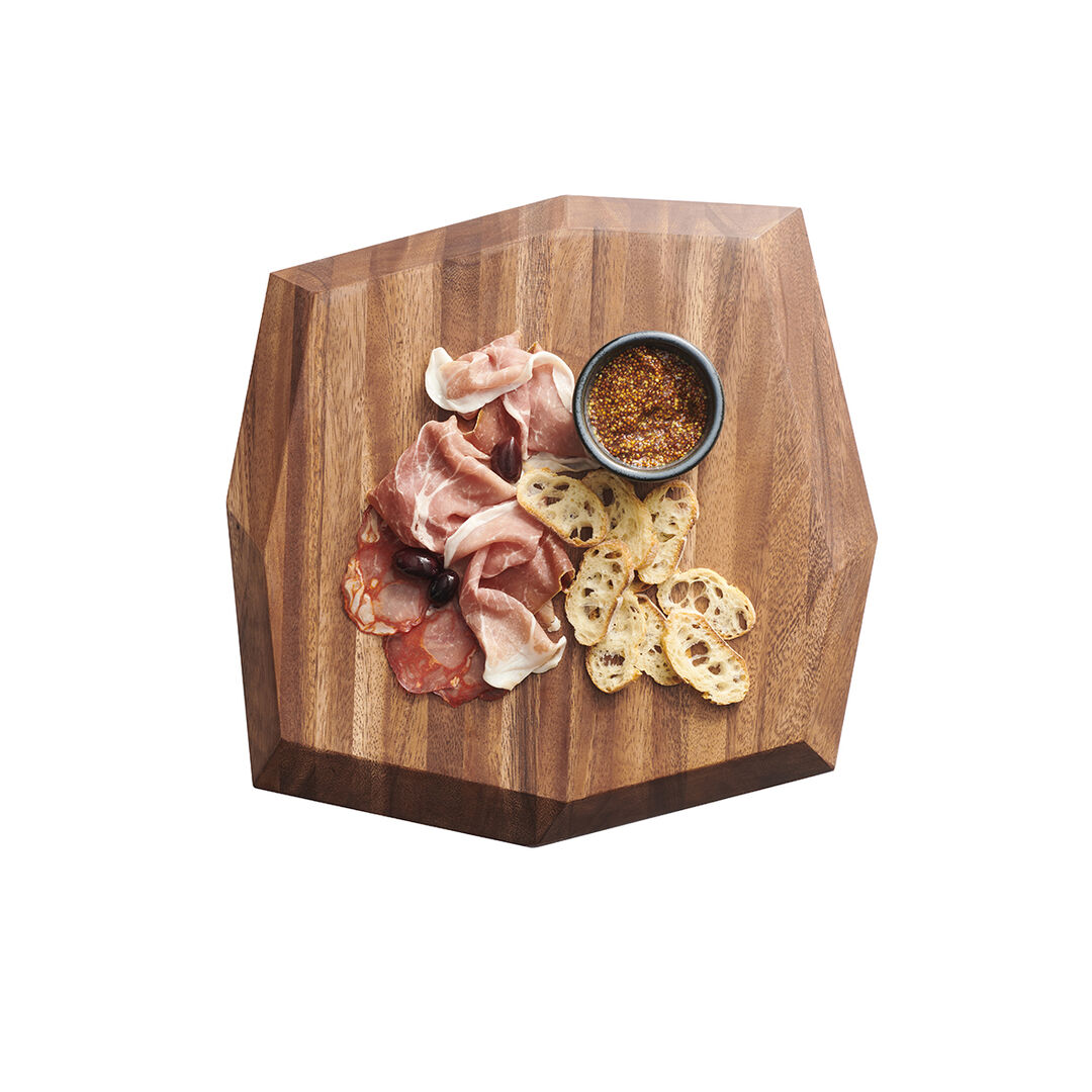 Creations Square Acacia Wood Serving Board 38.1x5cm Faceted Platter Pack Of 2