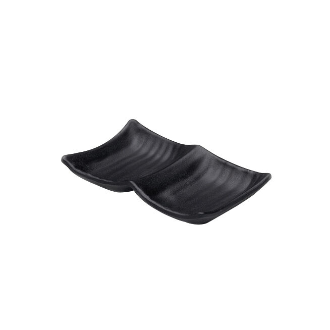 Zen Black 2 Compartment Tray 8.5 x 2.5cm Melamine Tray Set Tableware Pack of 6
