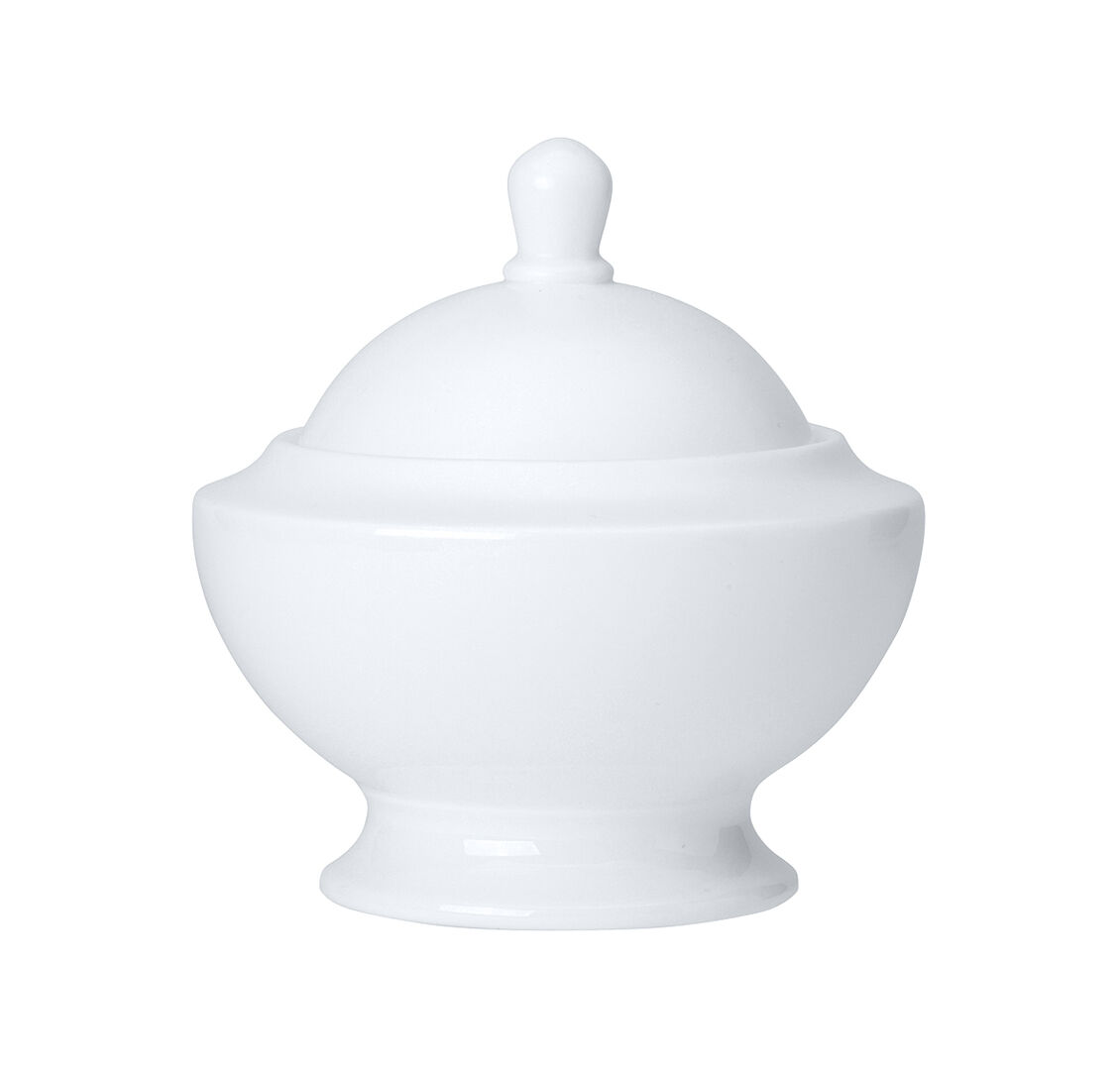 Classic Covered Sugar 11.5cm 25cl Ceramic Sugar Pot Set Tableware Pack of 12