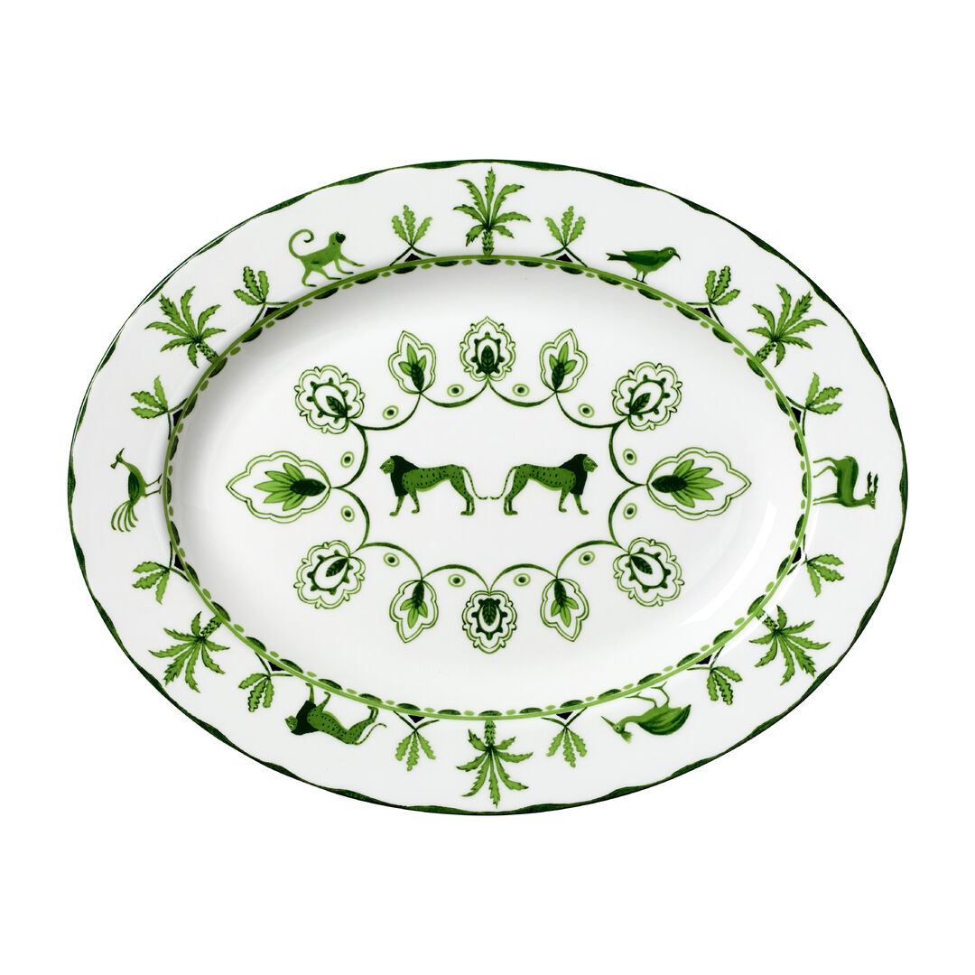 Sultan's Garden Green Misc Oval Tray 36.5 x 27.5cm Ceramic Tableware Pack of 6