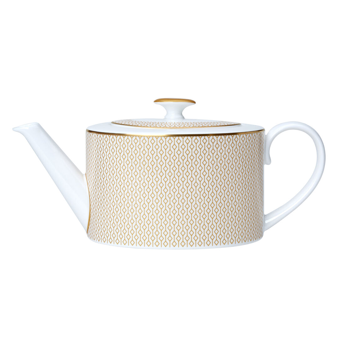 Ceramic Diamond Gold Coupe 2 Cup Oval Teapot 10cm 55cl (4"" 19 1/3oz) Pack of 6