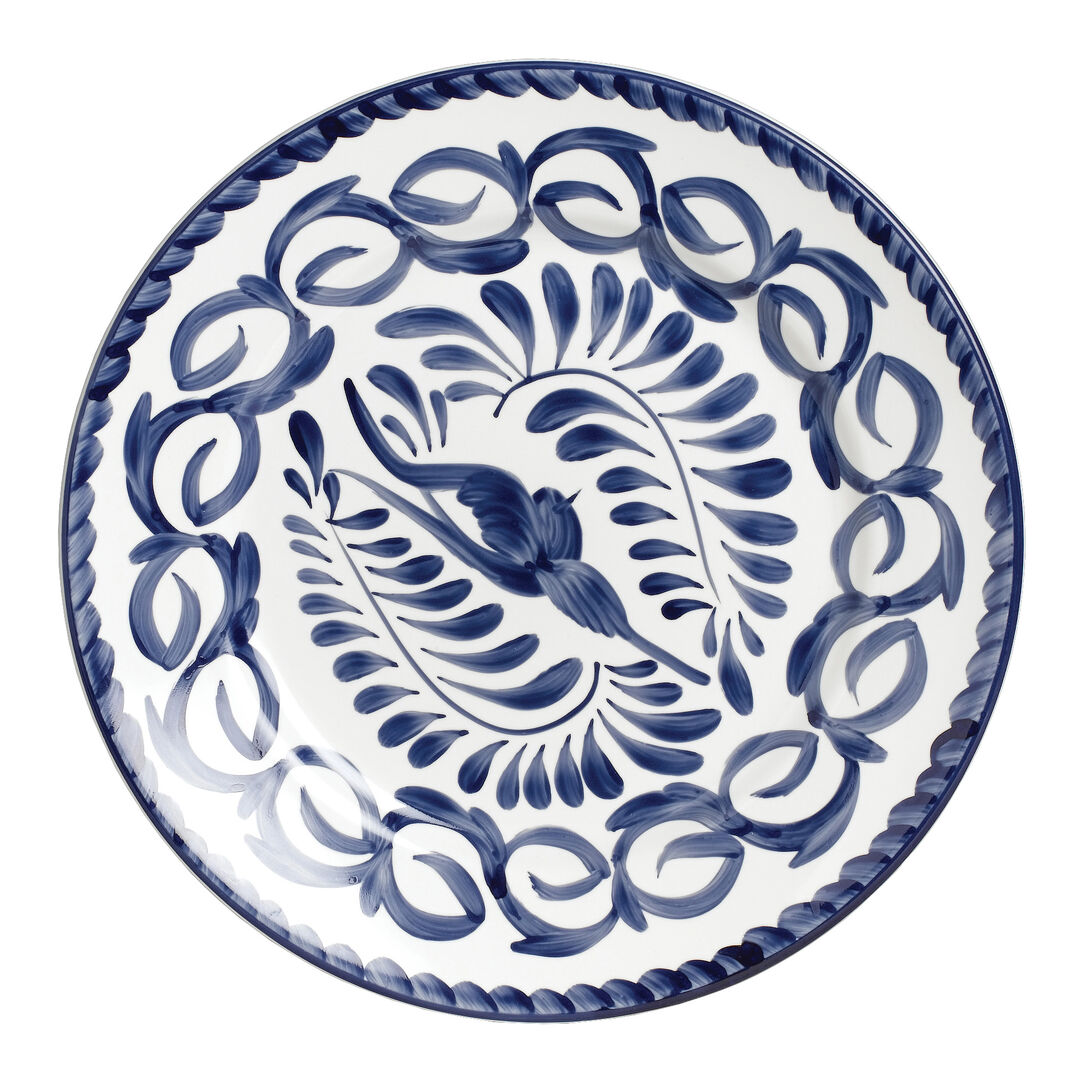 Puebla Blue Rolled Edge Plate 31cm Ceramic Food Plate Bar Tableware Pack of 6