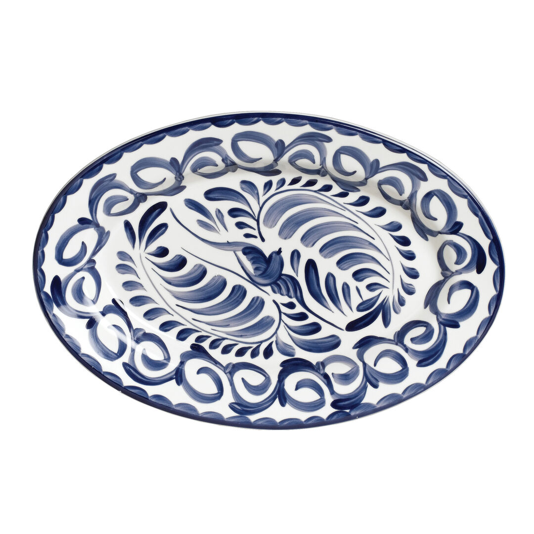 Puebla Blue Oval Platter Rolled Edge 34cm Ceramic Platter Tableware Pack of 12
