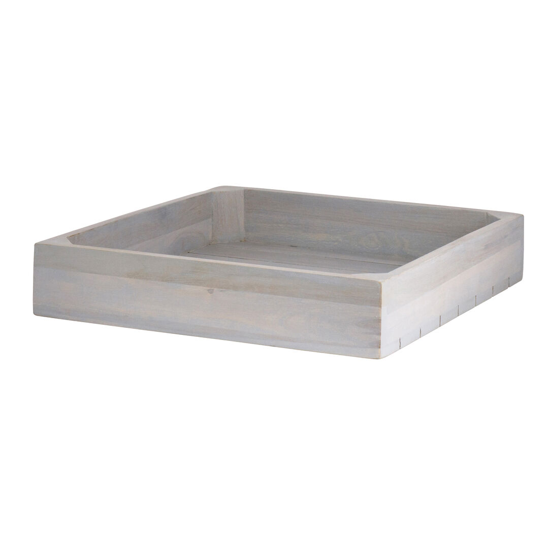 Fusion Grey Wash Wood Flat Basket 35.6 cm 14"" Buffet Display Tray Pack Of 1
