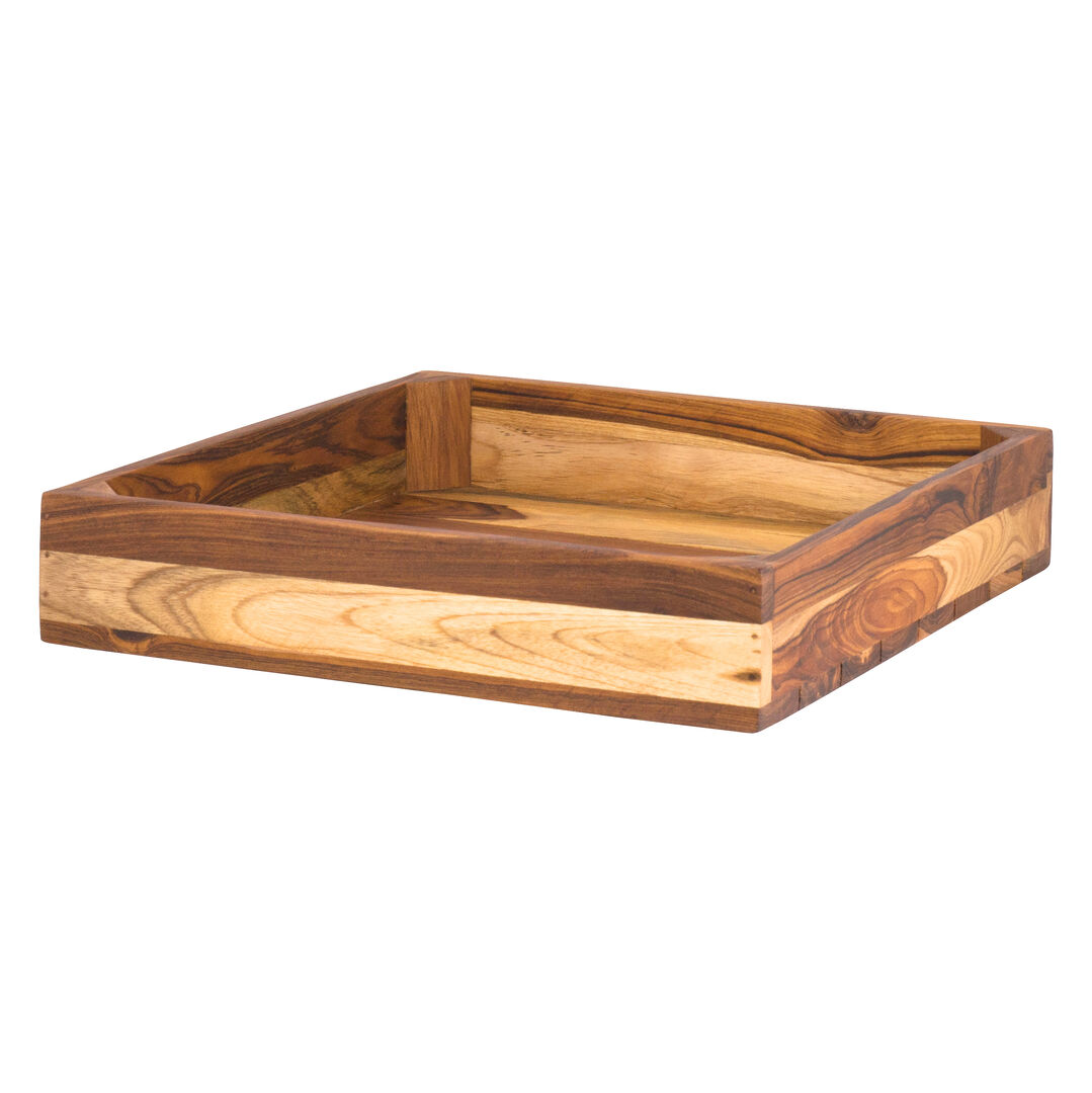 Fusion Teak Wood Flat Basket 35.6cm 14"" Buffet Display Serving Tray Pack Of 1