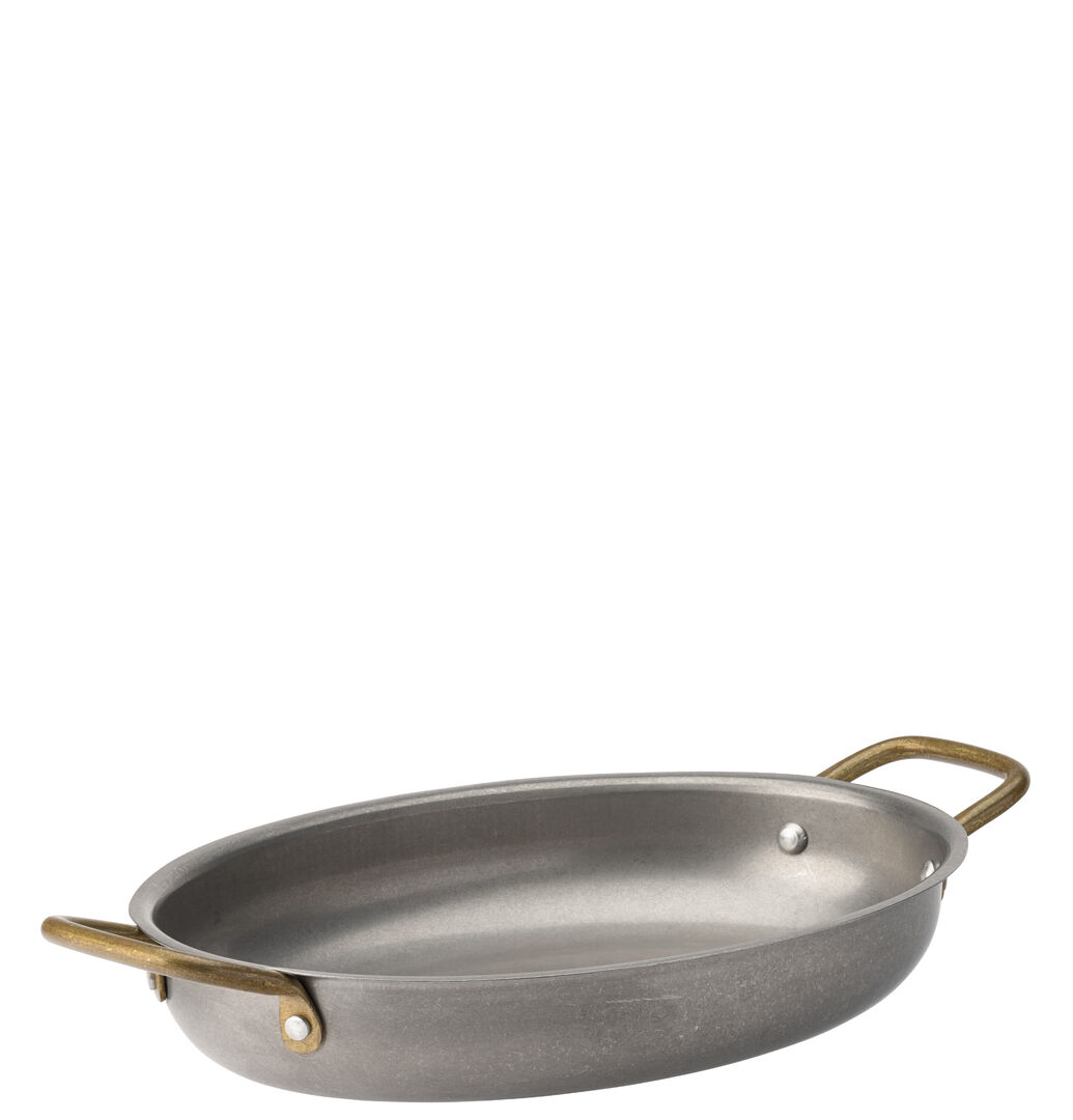 Vintage Stainless Steel Dish Brass Handled Oval Dish 24.5 x 17.5cm Pack of 6