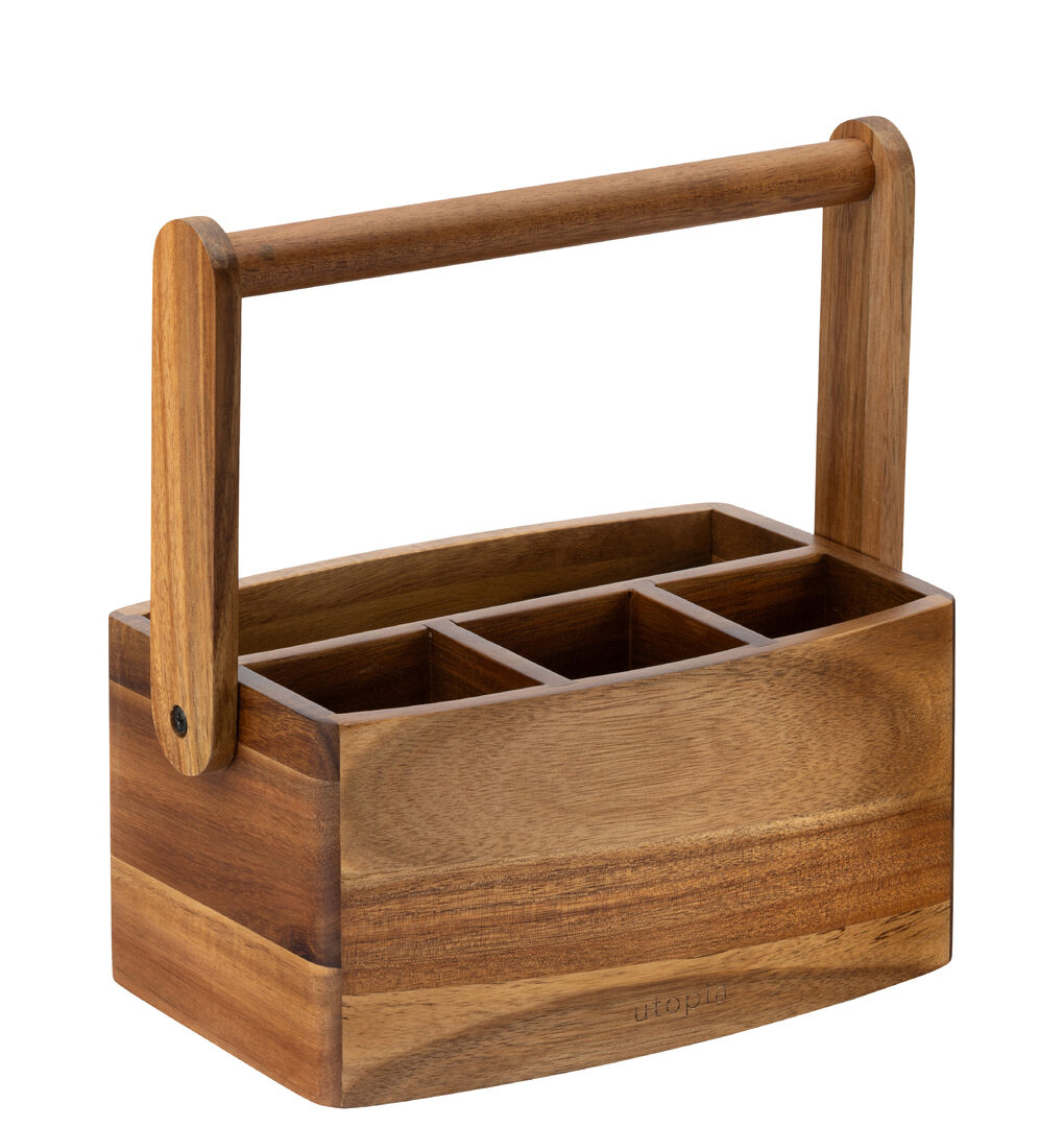 Acacia Straight Sided 4 Compartment Table Caddy Table Presentation Pack of 2