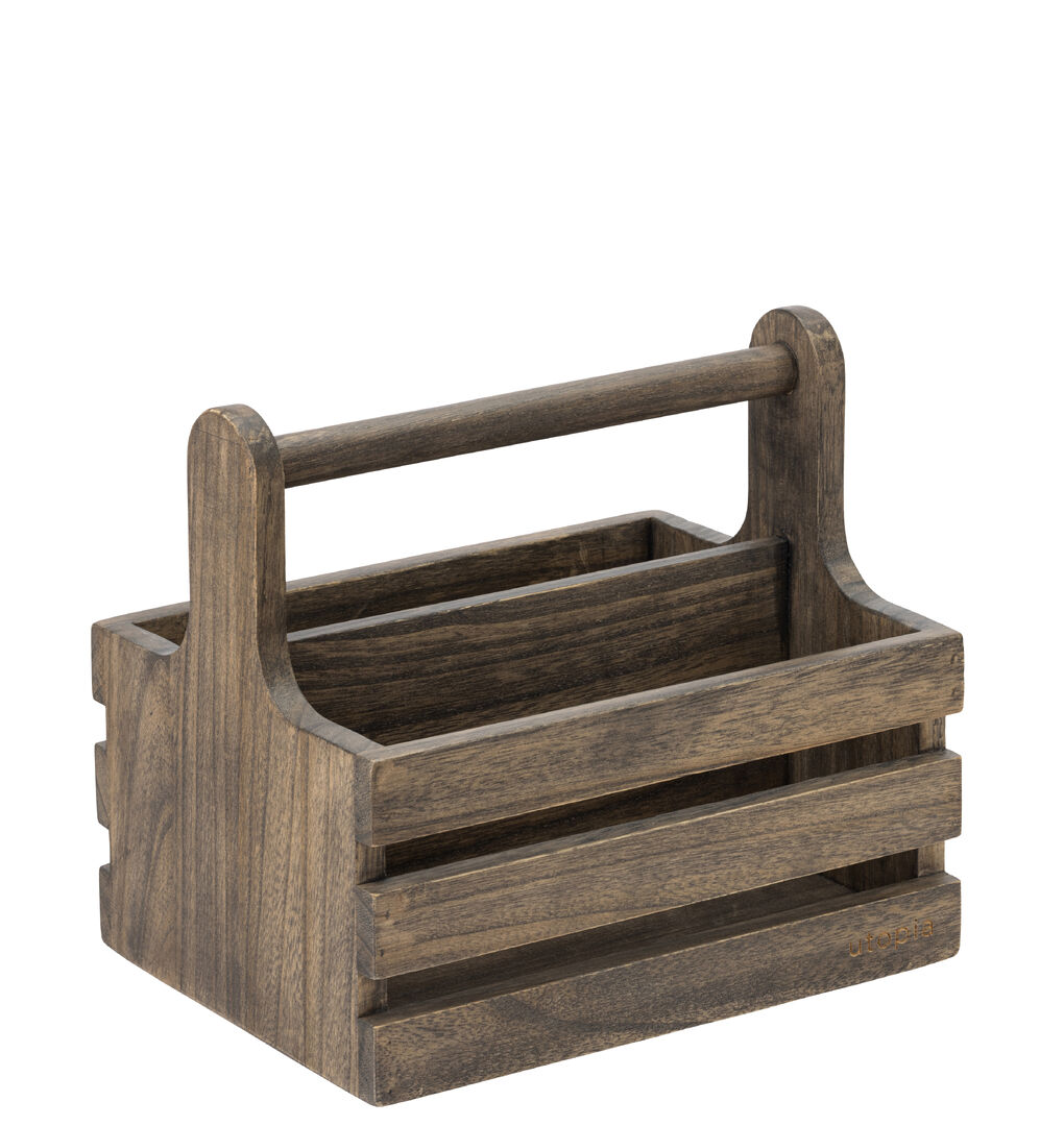 Medium Rustic Wooden Table Caddy Acacia Wood Bar Table Presentation Pack of 2