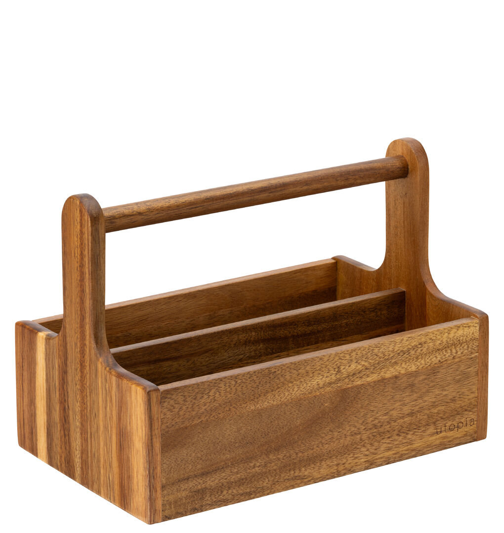 Large Wooden Table Caddy Acacia Wood Bar Hotel Table Presentation Pack of 2