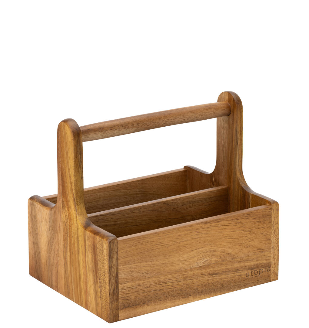 Medium Wooden Table Caddy Acacia Wood Bar Hotel Table Presentation Pack of 2