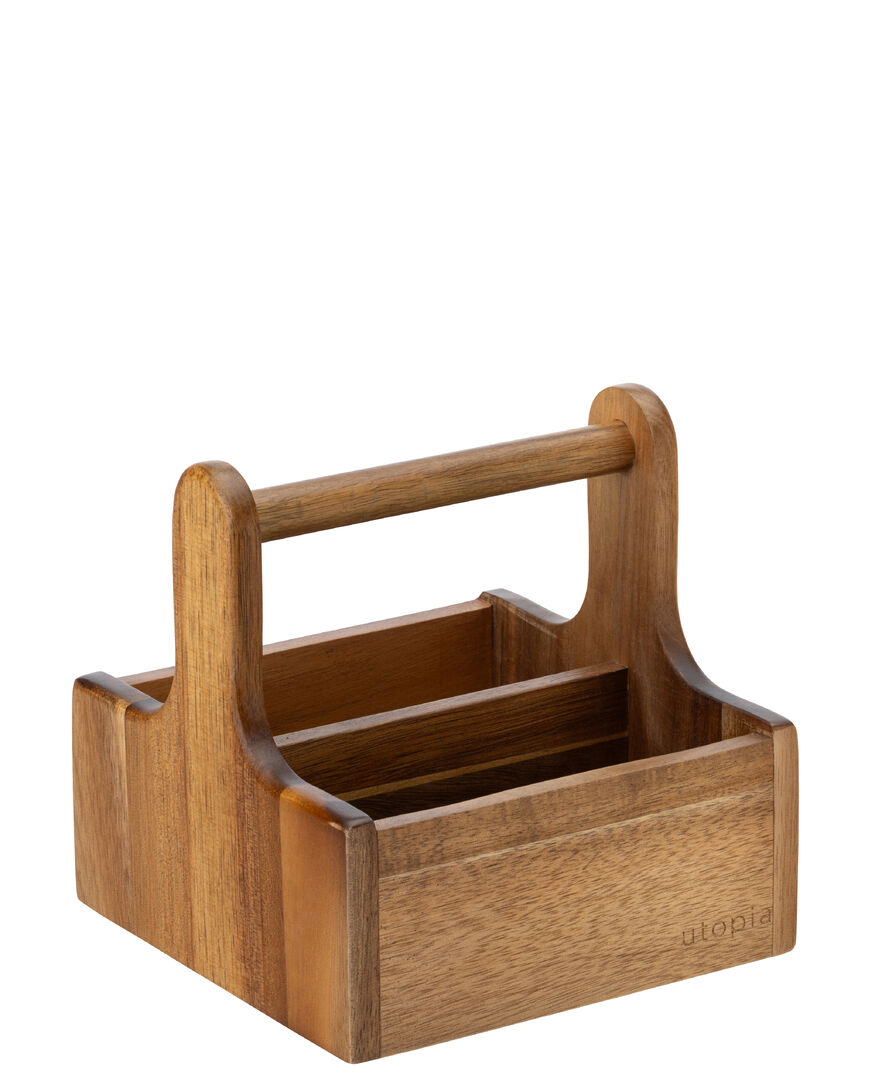 Small Wooden Table Caddy Acacia Wood Bar Hotel Table Presentation Pack of 2