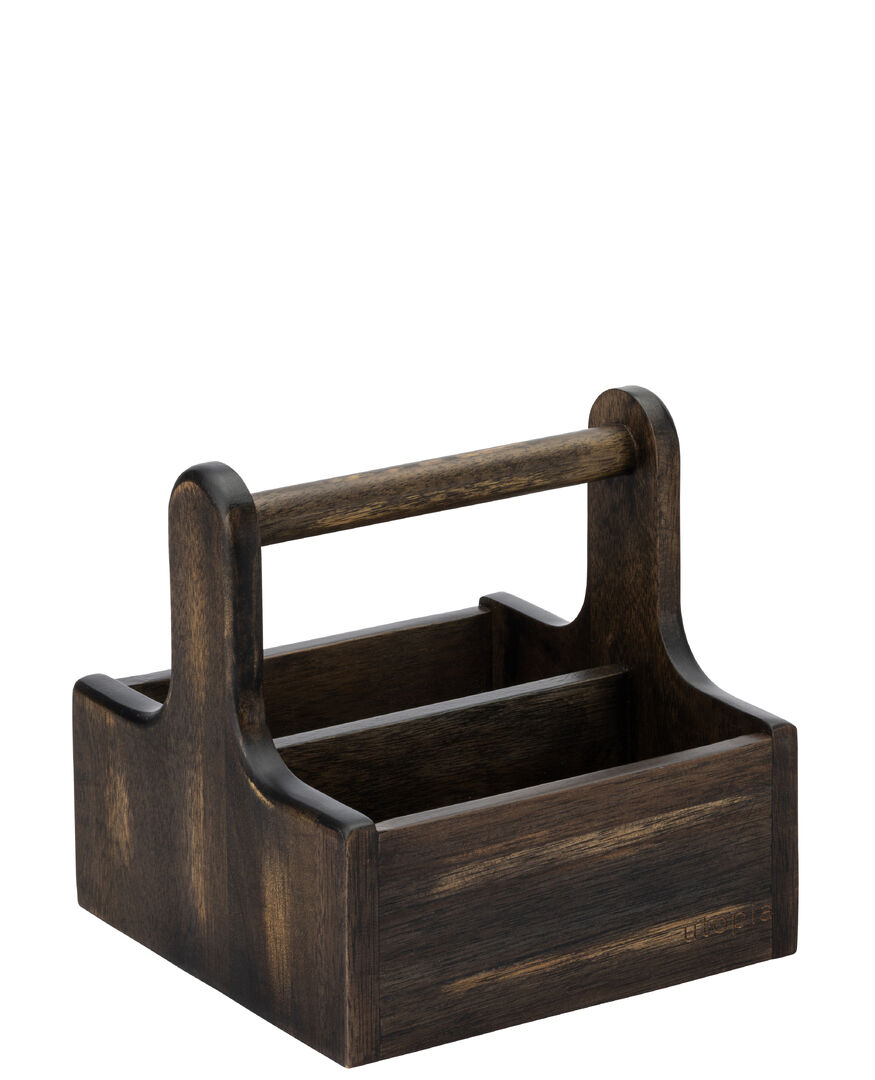 Small Black Wooden Table Caddy Acacia Wood Bar Table Presentation Pack of 2