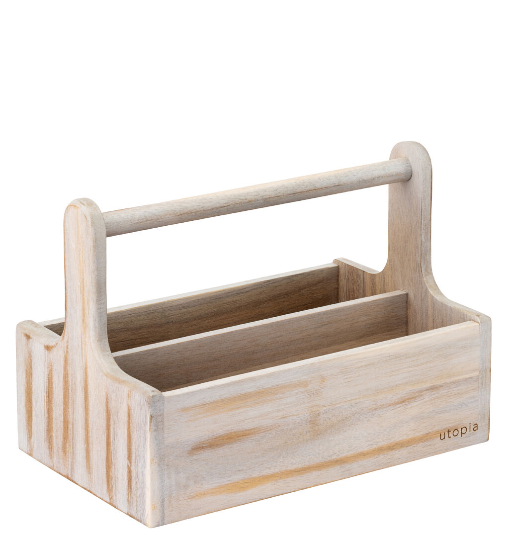 Large White Wooden Table Caddy Acacia Wood Bar Table Presentation Pack of 2